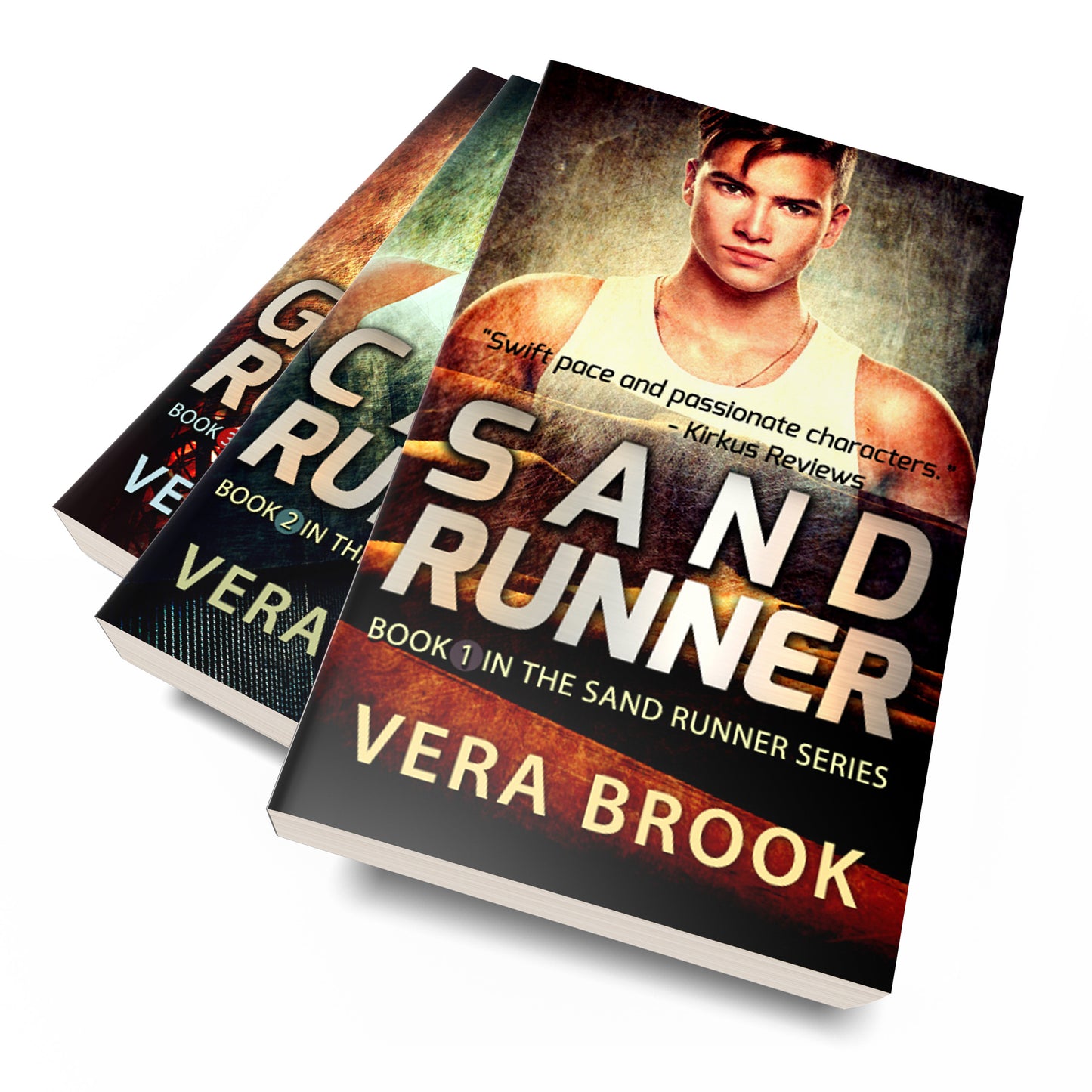 Paperback bundle of the Sand Runner Series by Vera Brook. The books are stacked on a white background. Sand Runner, book 1 in the series, is on top.